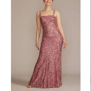 DB Studio Womens‎ Sequin Lace Square Neck Sleeveless Maxi Dress Pink Size 8 NWT